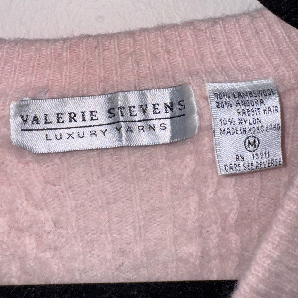 Valerie Stevens Angora Lambswool Cable Knit Cardigan M - Picture 3 of 6